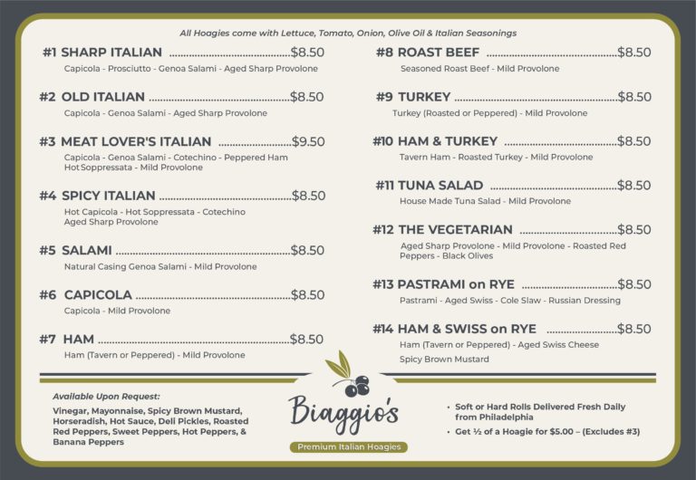 Menu Fresh, Filling & Friendly…That's the way we Roll